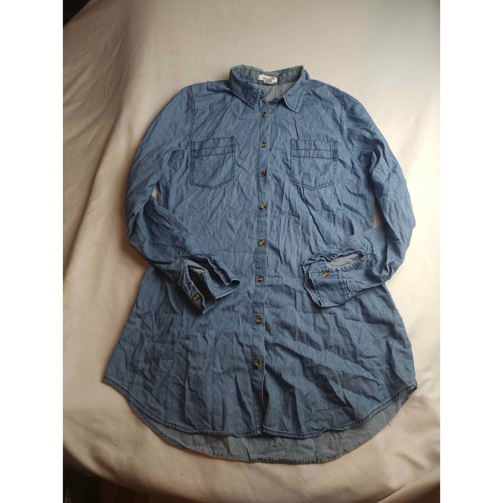 Dizzy Lissy Womens Blue Denim Button Down Shirt Long Sleeve Cotton Tunic Large